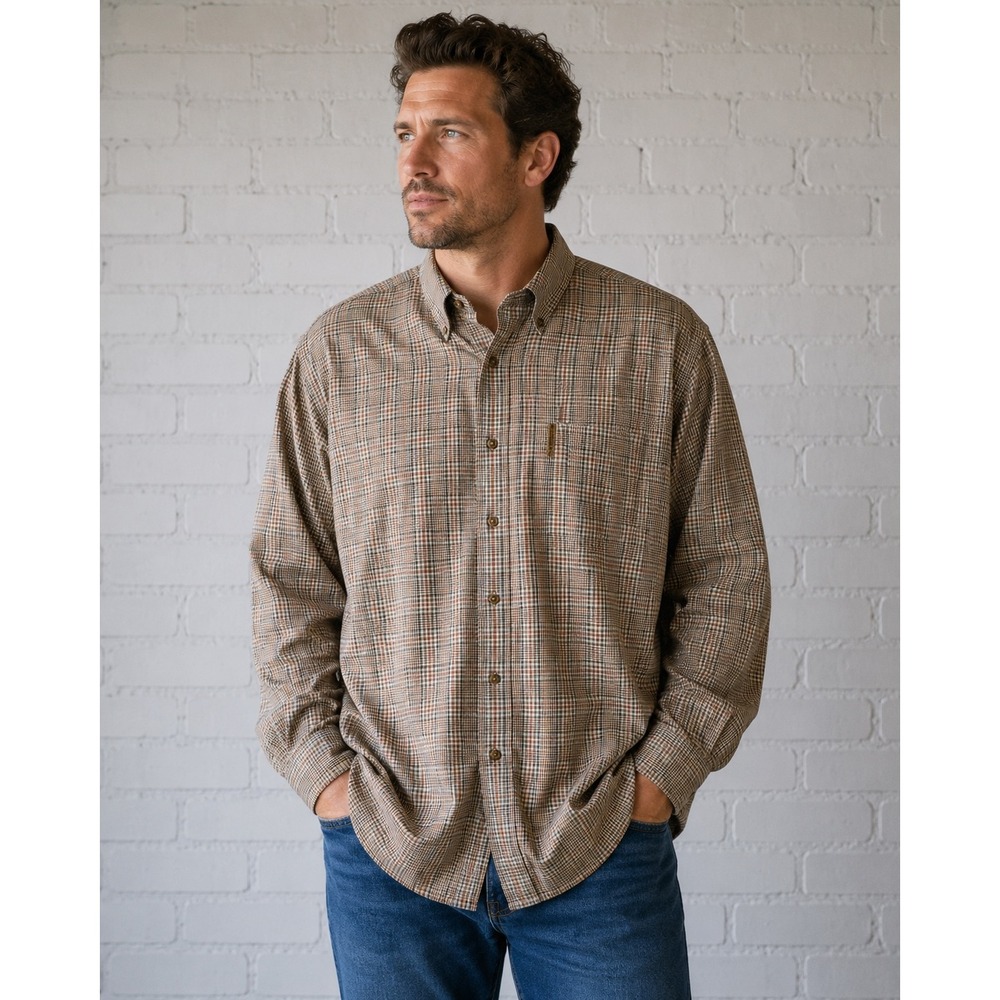 Clearwater Outfitters Mens XXL‎ Plaid Button Down Shirt Brown Cotton Long Sleeve